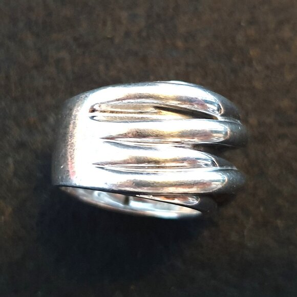 Chunky Vintage Sterling Silver Multi-Banded Interlocking Modernist Ring - Picture 10 of 15